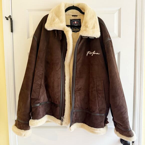 Phat Farm Men Vintage Brown Suede Shearling Heavy Aviator Full Zip Coat SZ 4X - Picture 1 of 7